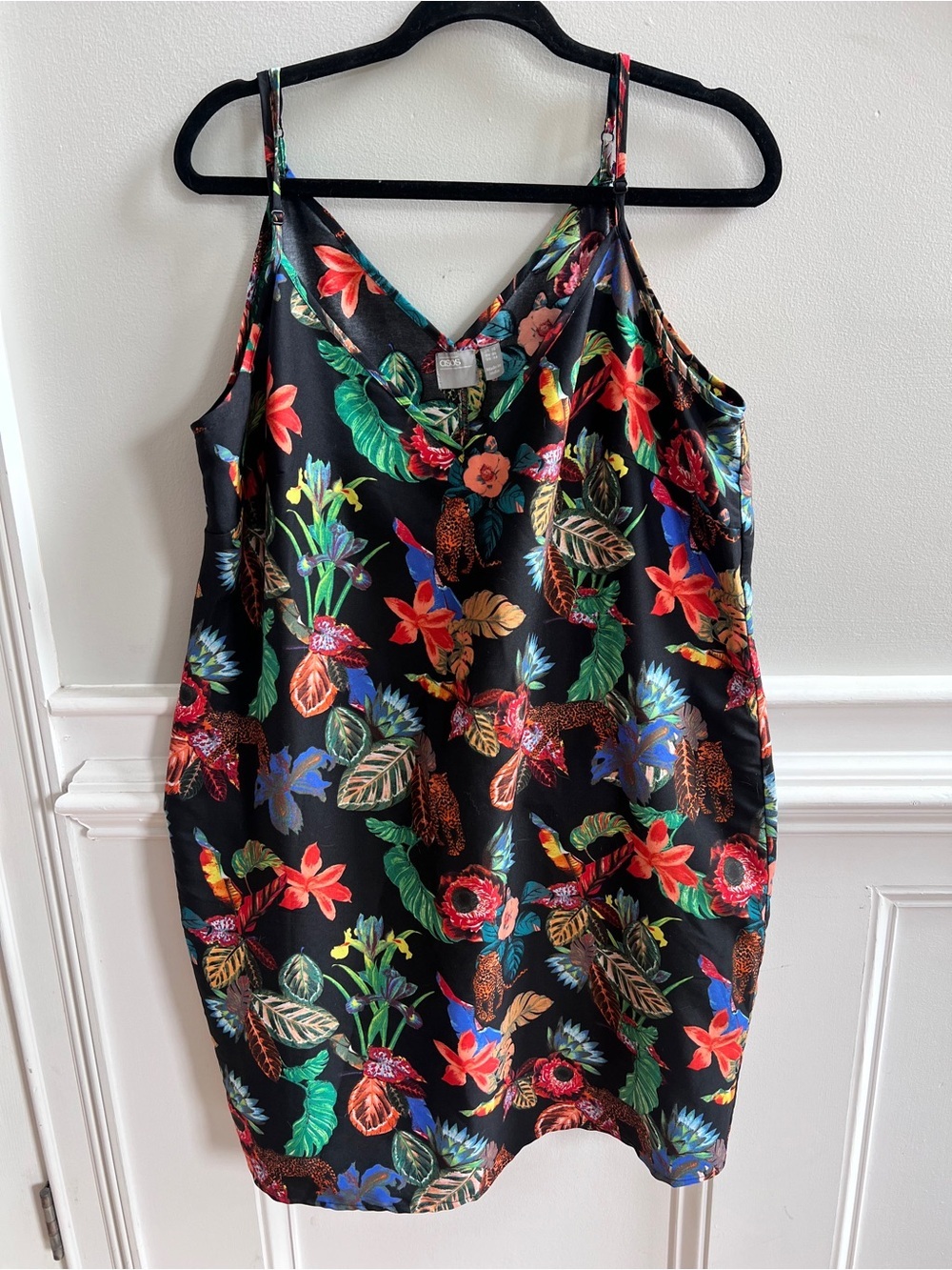 ASOS Black Floral Slip Dress with Teal and Coral Accents